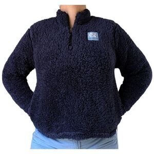 North Carolina University Varsity Sherpa Faux Fur Pullover 1/4 Zip Size M Pocket